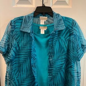 Cold water Creek 2 piece  turquoise dress with short sleeve thin jacket